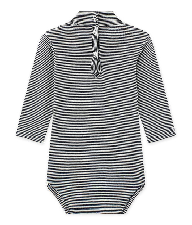 Baby's unisex bodysuit with milleraies-striped roll neck blue/white