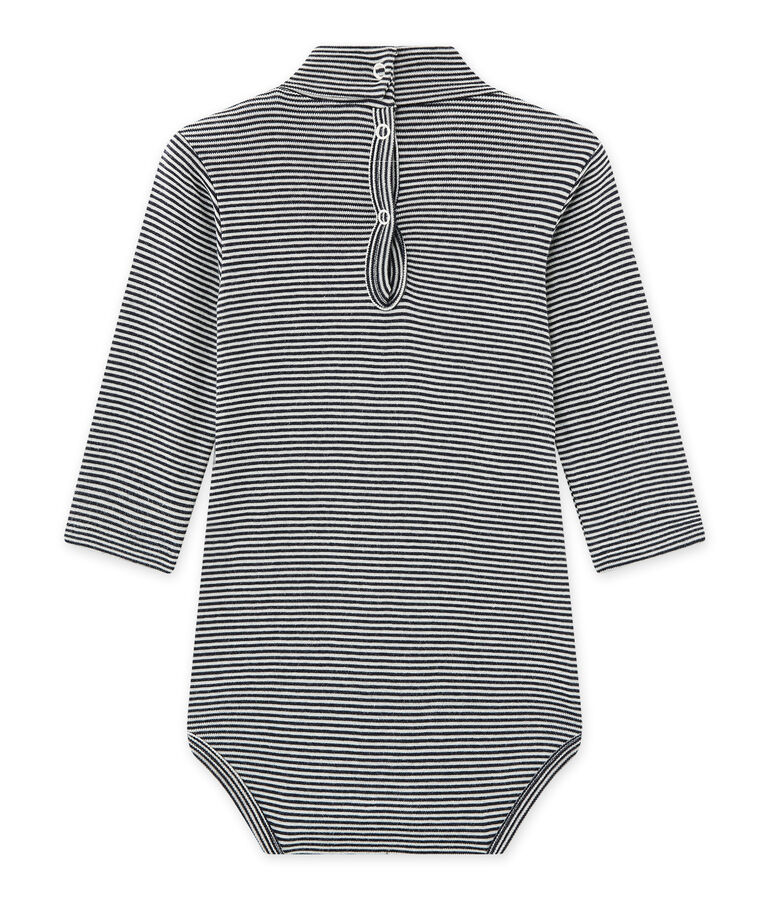 Baby's unisex bodysuit with milleraies-striped roll neck blue/white