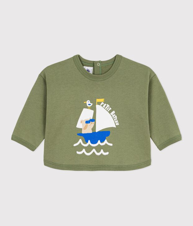 Baby cotton hooded sweatshirt with patterns OLIVINE