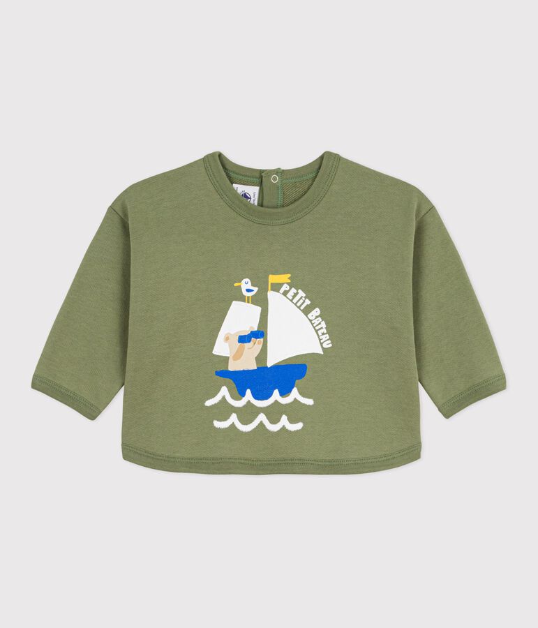 Baby cotton hooded sweatshirt with patterns OLIVINE green