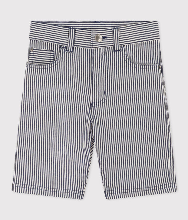 Boys' Stripy Cotton Bermuda Shorts blue/white