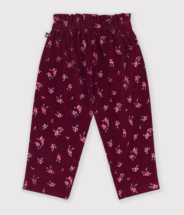 Babies' corduroy trousers printed with flowers red/multicolor