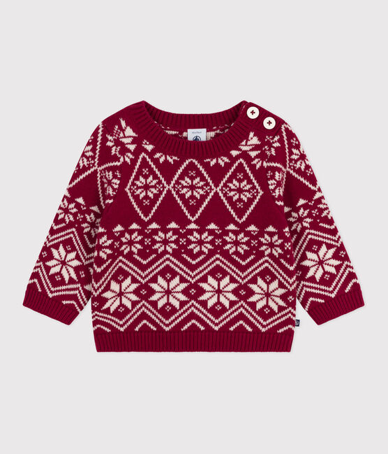 Babies' patterned wool and cotton jumper AMARANTE red/AVALANCHE