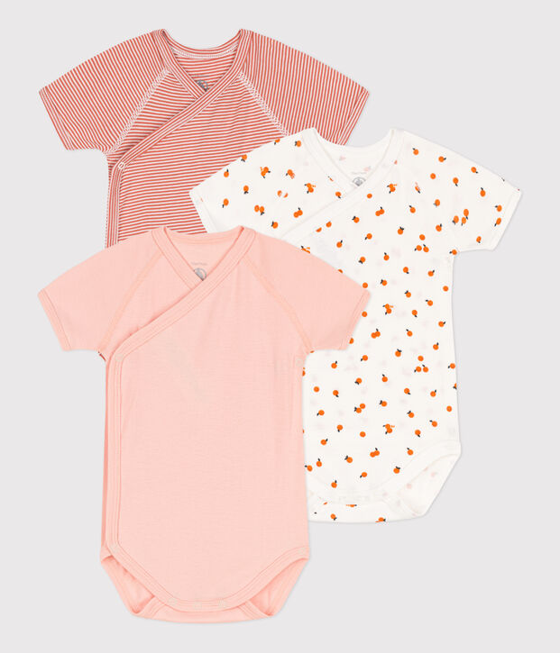 Wrapover Short-Sleeved Printed Cotton Bodysuits - Pack of 3 multicolor