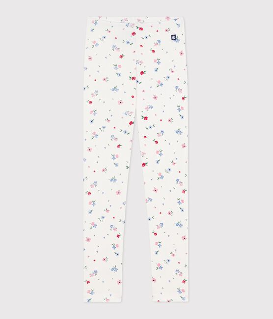 Children's floral print cotton leggings MARSHMALLOW white/MULTICO white