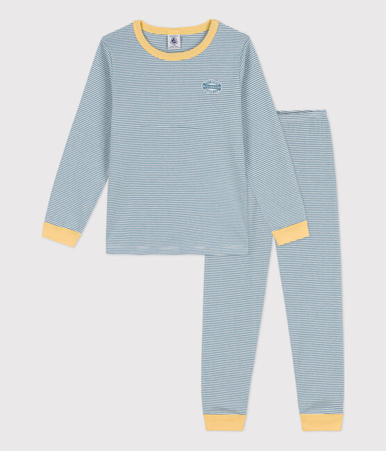 Children's Unisex Pinstriped Cotton Pyjamas ROVER blue/MARSHMALLOW white