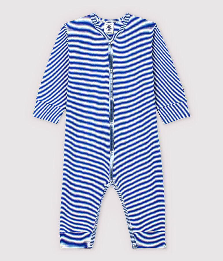 Babies' Blue Striped Footless Cotton Sleepsuit blue/white