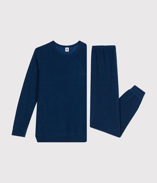 Plain junior pyjamas in terry towelling blue