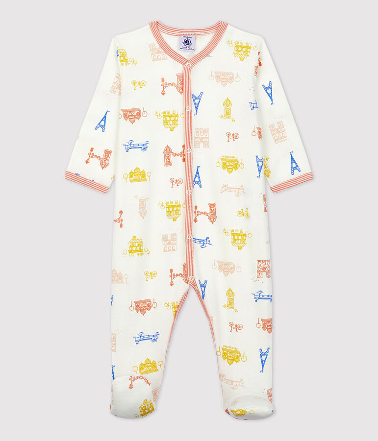 Babies' Paris Print Cotton Sleepsuit white/multicolor
