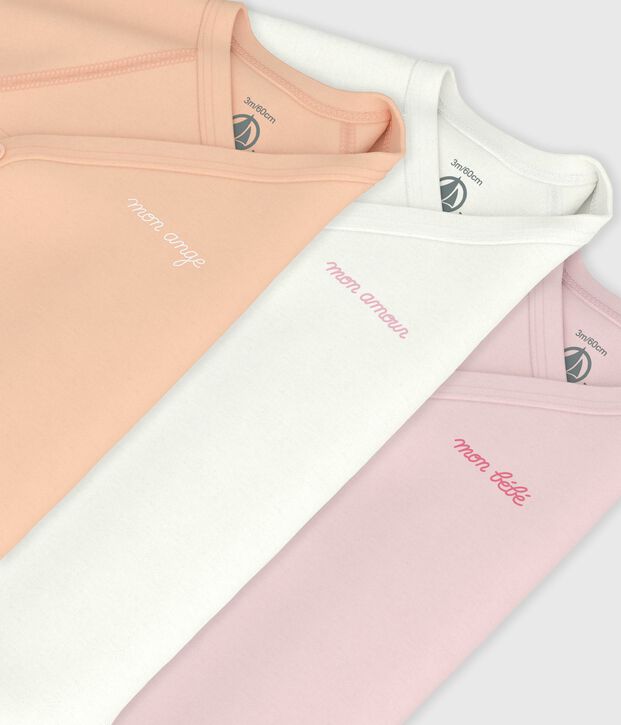 Pack of babies' long-sleeved printed cotton wrapover bodies multicolor