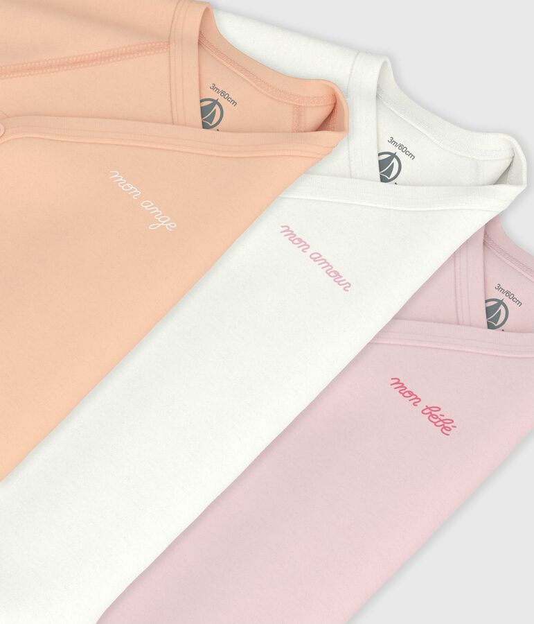 Pack of babies' long-sleeved printed cotton wrapover bodies multicolor