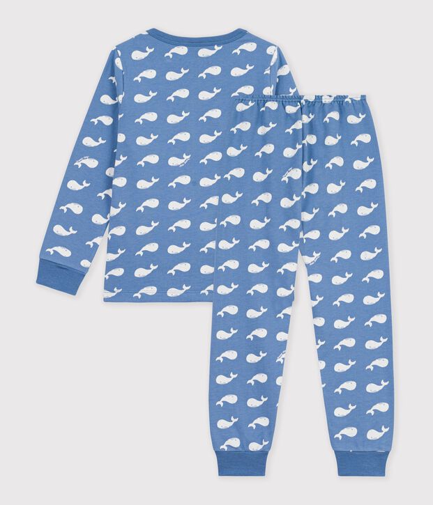 Children's pyjamas in fleece printed with whales blue/white