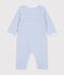 Babies' footless stripy cotton terry pyjama suit blue/ecru