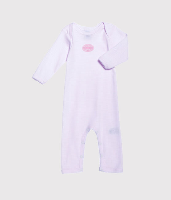Baby girl long-legged bodysuit in milleraies stripe VIENNE pink/ECUME white