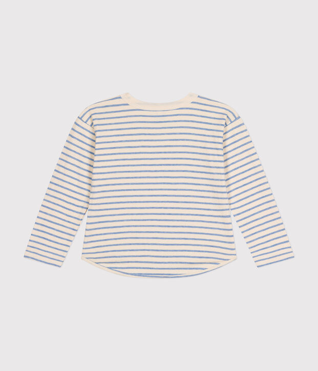 Boys' long-sleeved tube knit T-shirt Ecru/blue