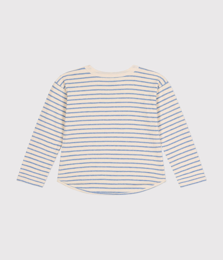 Boys' long-sleeved tube knit T-shirt Ecru/blue