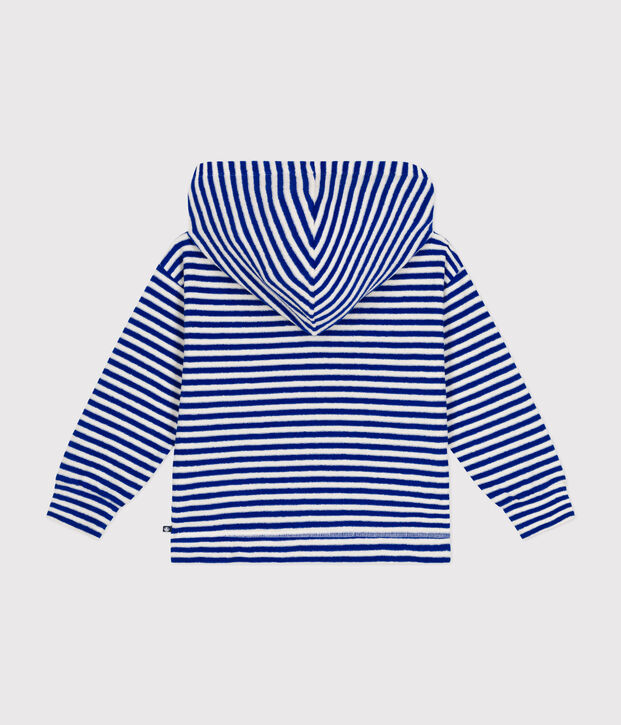 Children's Stripy Terry Hoodie blue/ecru
