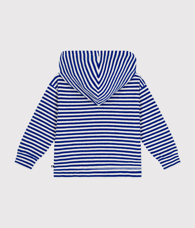 Children's Stripy Terry Hoodie blue/ecru