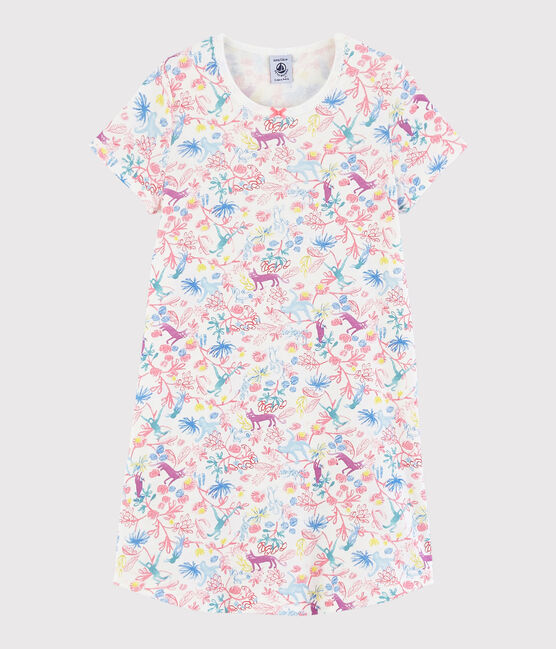 Girls' Jungle Print Cotton Nightdress MARSHMALLOW white/MULTICO white