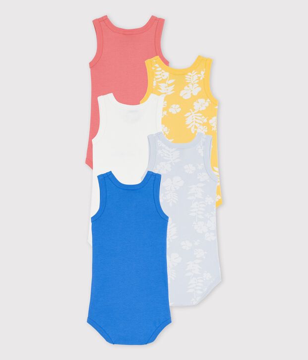 Sleeveless Hawaiian Print Cotton Bodysuits - 5-Pack multicolor