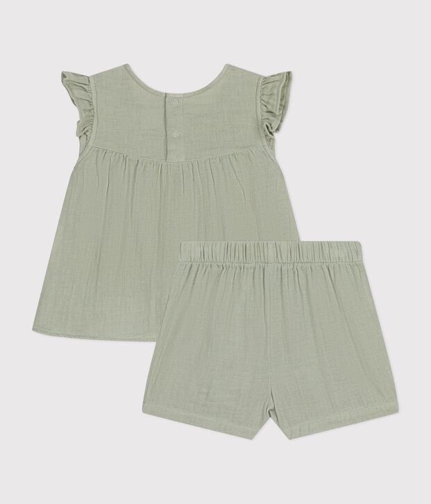 Babies' Cotton Gauze Blouse and Shorts Set green