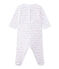 Baby girl's striped double knit sleepsuit ECUME white/ROSE pink/OR