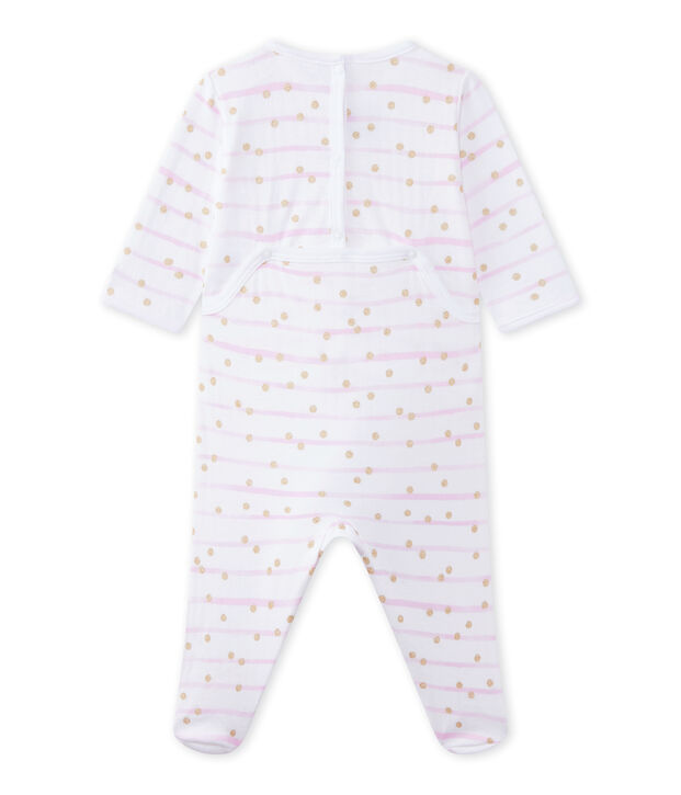 Baby girl's striped double knit sleepsuit white/pink/yellow