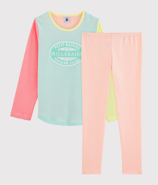 Girls' Ribbed Pyjamas MARSHMALLOW white/MULTICO white