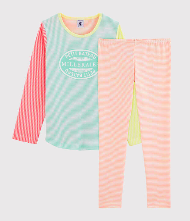 Girls' Ribbed Pyjamas white/multicolor