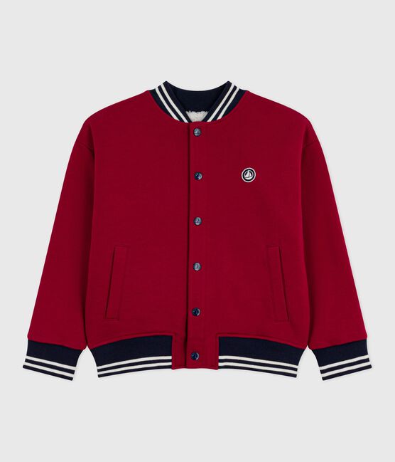 Children's varsity-style jacket in plain cotton and sherpa AMARANTE