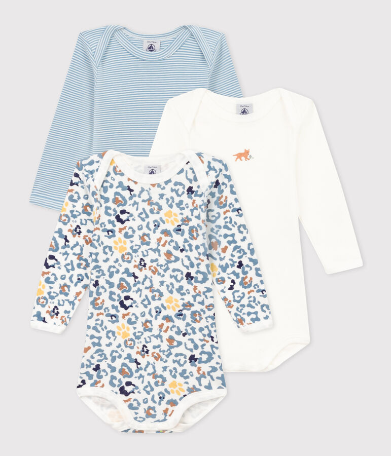 Babies' Long-Sleeved Cotton Bodysuits - 3-Pack multicolor