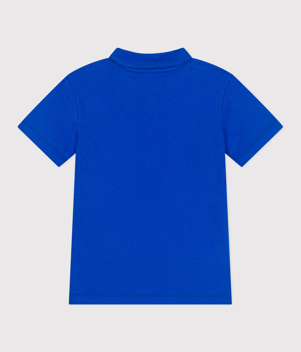 Children's plain short-sleeved cotton polo shirt blue