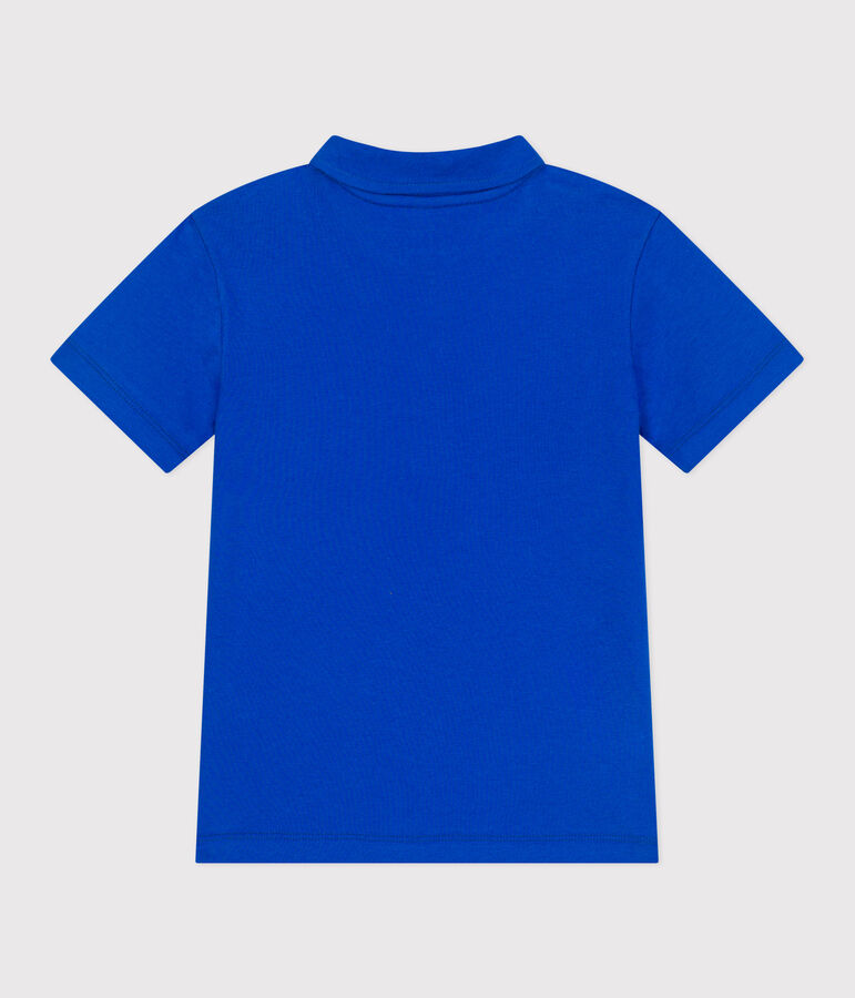 Children's plain short-sleeved cotton polo shirt blue