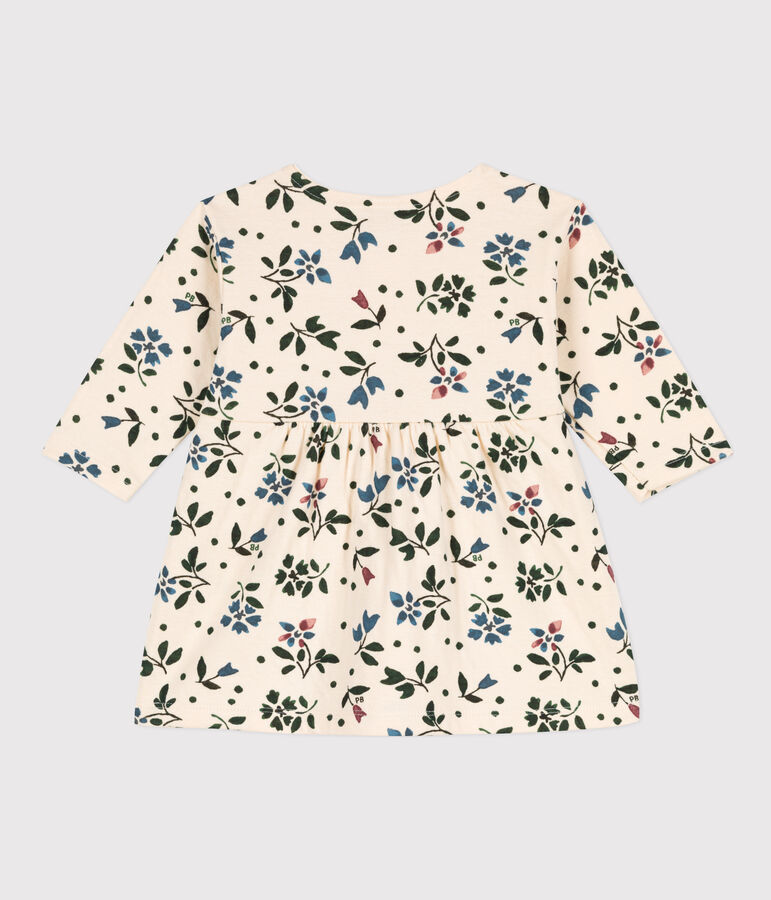 Babies' Long-Sleeved Floral Quilted Tube Knit Dress Ecru/multicolor