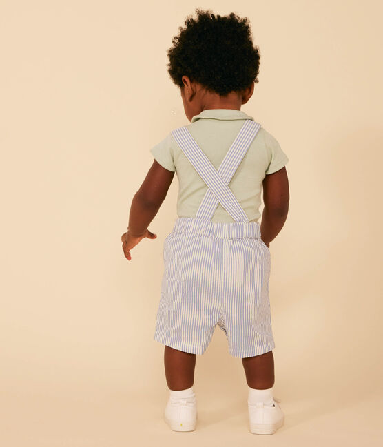Babies' Seersucker Dungaree Shorts GAULOISE /MARSHMALLOW