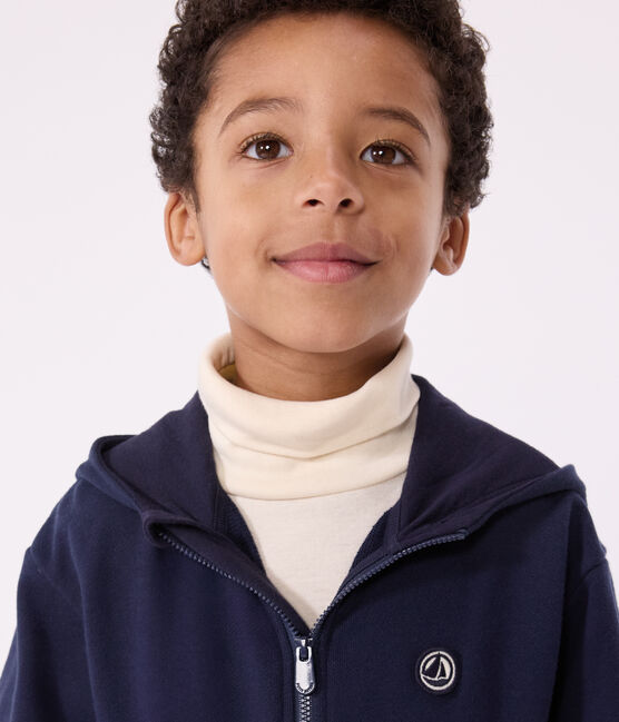 Children's plain cotton zip-up hoodie SMOKING blue