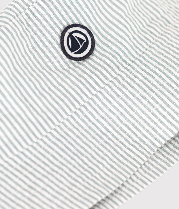 GREEN COTTON SEERSUCKER BOB BEANIE FOR BOY white/green