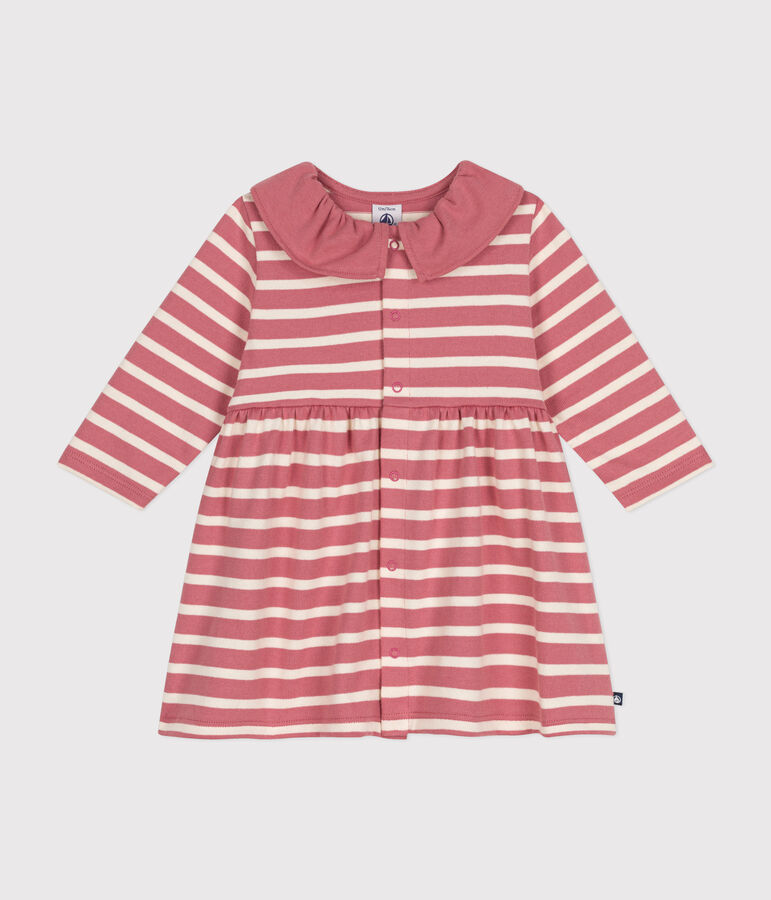 Babies' Long-Sleeved Thick Jersey Dress pink/ecru