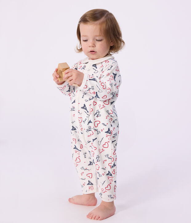 Babies' Paris-print footless cotton pyjama suit white/multicolor