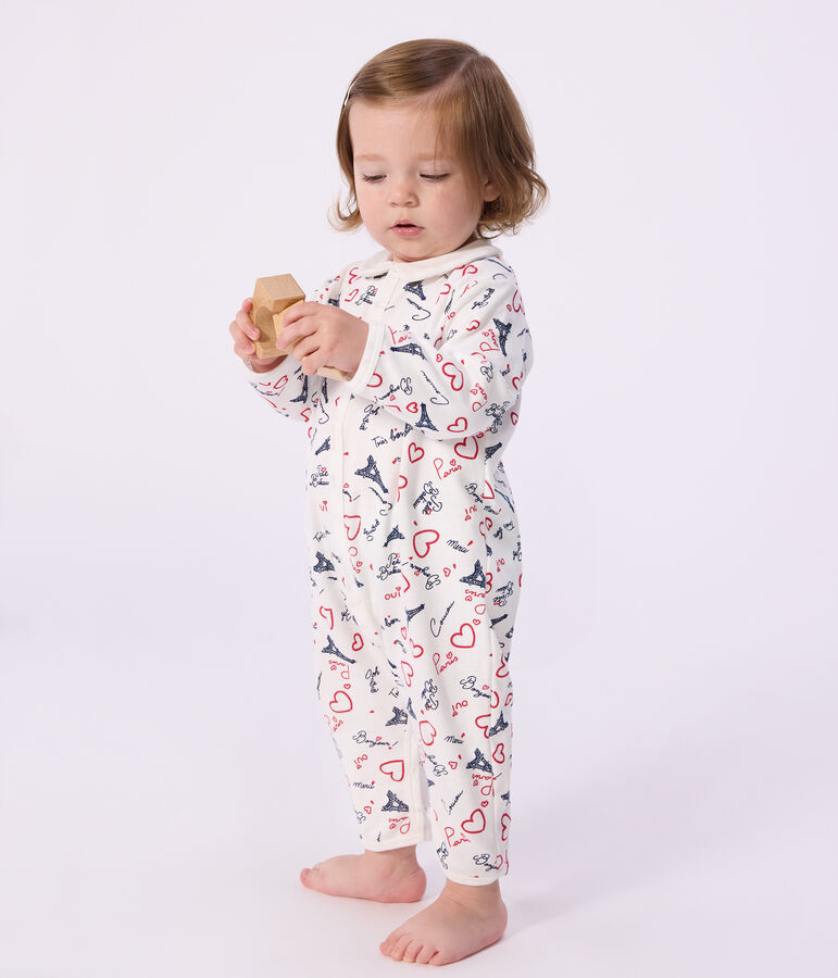 Babies' Paris-print footless cotton pyjama suit white/multicolor
