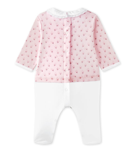 Baby girls' dual-fabric chemisette-all-in-one VIENNE pink/MULTICO white