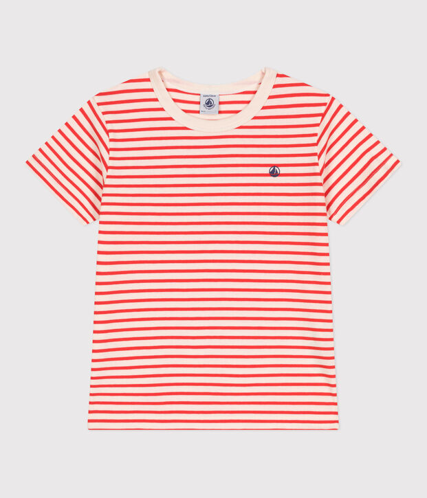 Children's short-sleeved stripy cotton T-shirt red/red