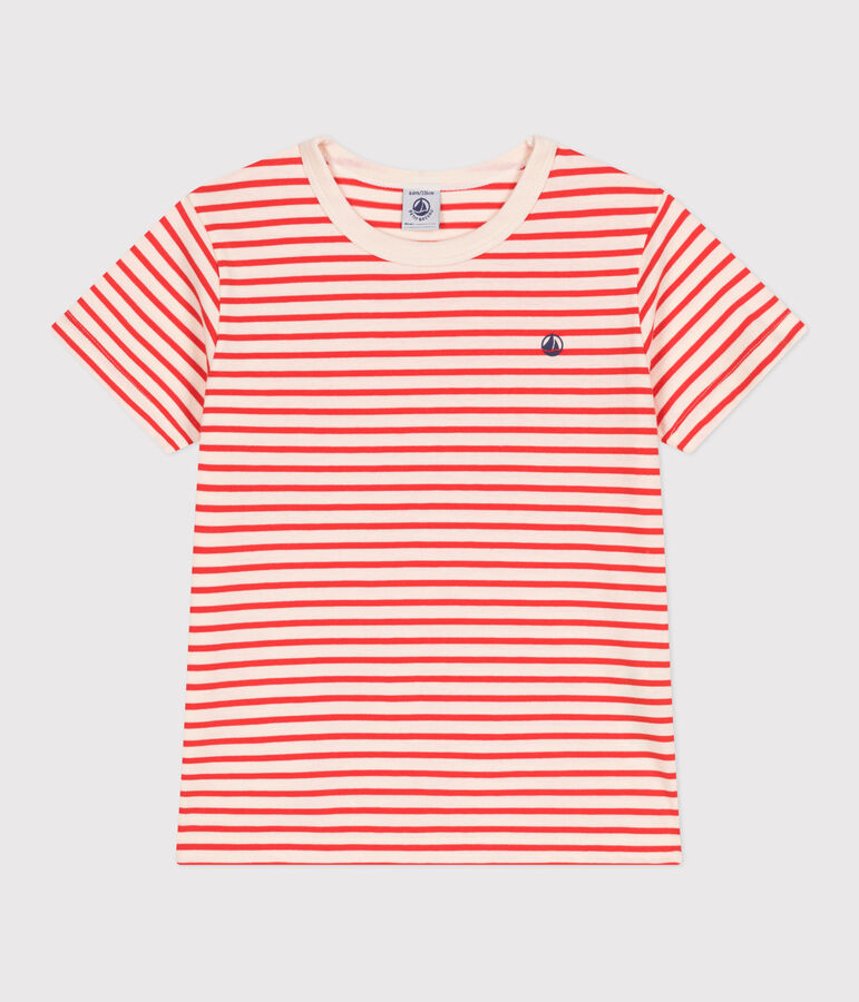 Children's short-sleeved stripy cotton T-shirt AVALANCHE red/SPICY