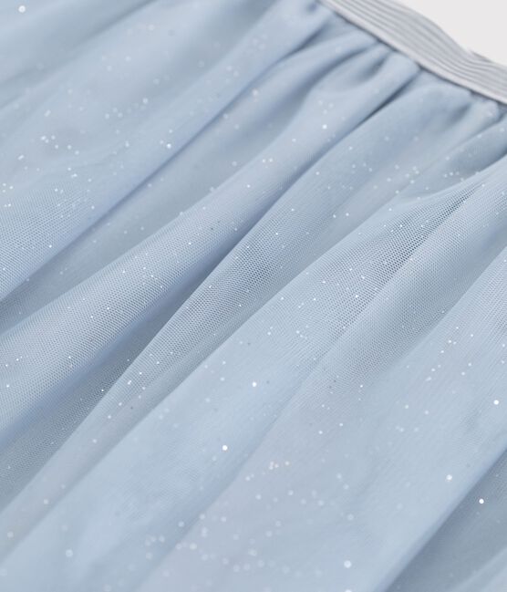 Girls' plain sequinned tulle skirt CO2 blue/ARGENT
