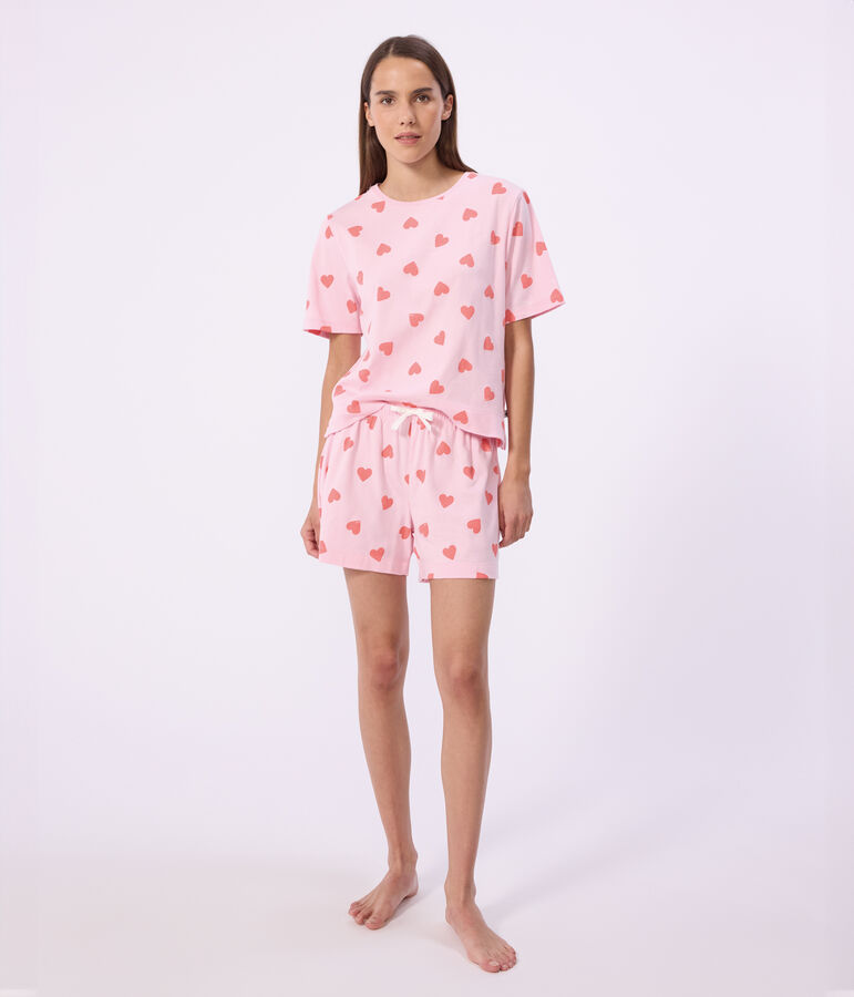 Women's short heart print cotton pyjamas pink/orange