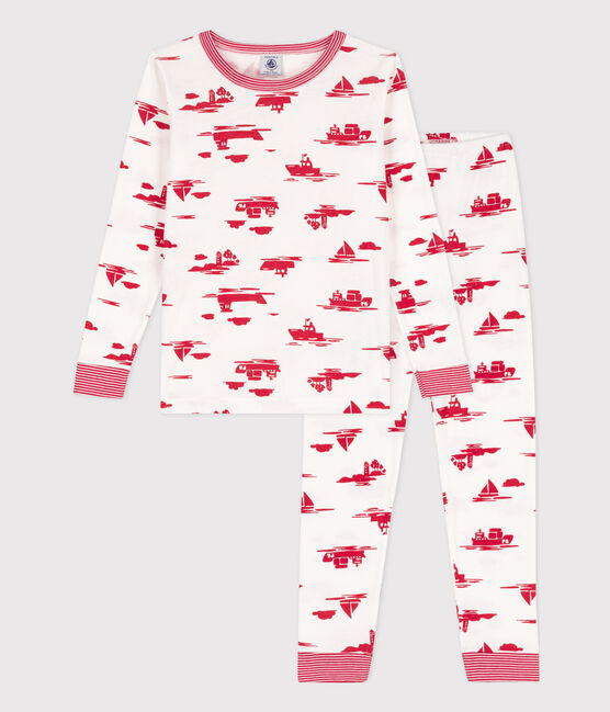 Children's Unisex Snugfit Cotton Pyjamas MARSHMALLOW white/PEPS red