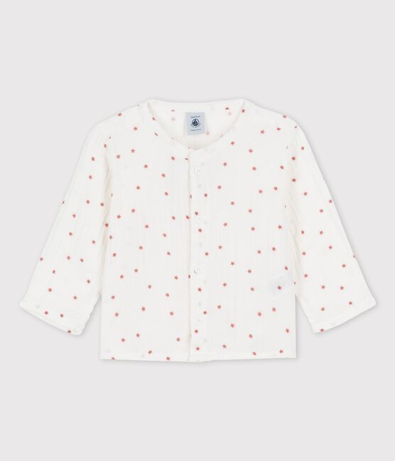 Babies' Organic Cotton Gauze Shirt MARSHMALLOW white/OMBRIE red