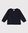Babies' plain knitted cotton cardigan SMOKING blue
