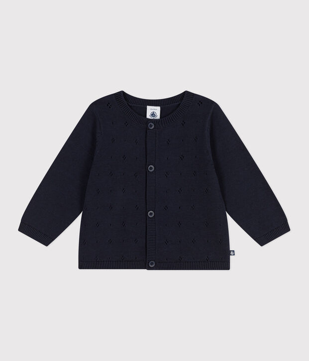Babies' plain knitted cotton cardigan SMOKING