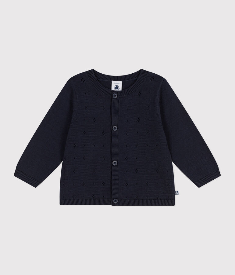 Babies' plain knitted cotton cardigan SMOKING blue